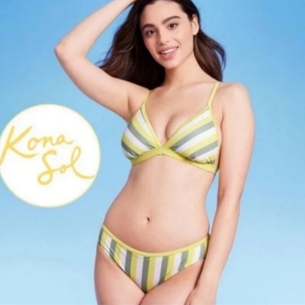 📌FINAL SALE |Kona Sol | Yellow & Green Striped  Bikini Set